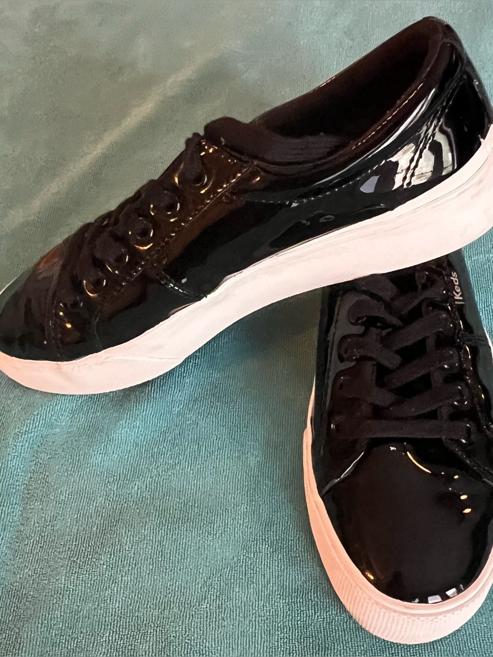 Keds Black Patent Platform Sneakers for Women - Low Top Lace-Up size 8